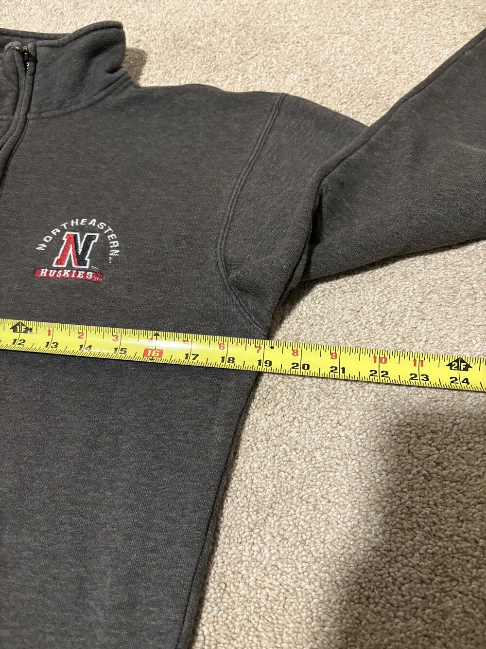 Northeastern University Huskies Mens 1/4 Zip Sweatshirt Embroidered Gray, Sz XS - Picture 7 of 8